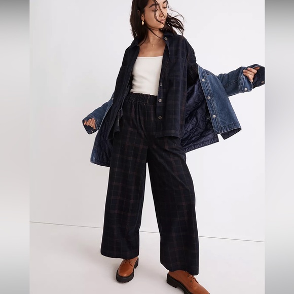 NWT Madewell Corduroy Plaid Oversized Shirt Jacket, Navy - Picture 4 of 5